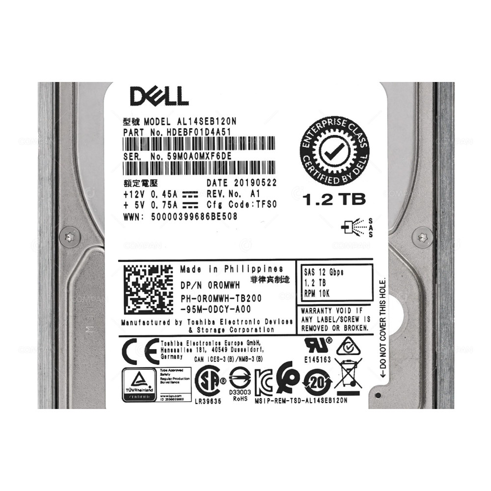 R0MWH DELL HDD 1.2TB 10K SAS 6G 2.5" SFF HOT-SWAP